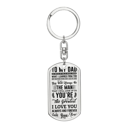 TO MY DAD the greatest Personalized Dog Tag Keychain w Heartfelt Message