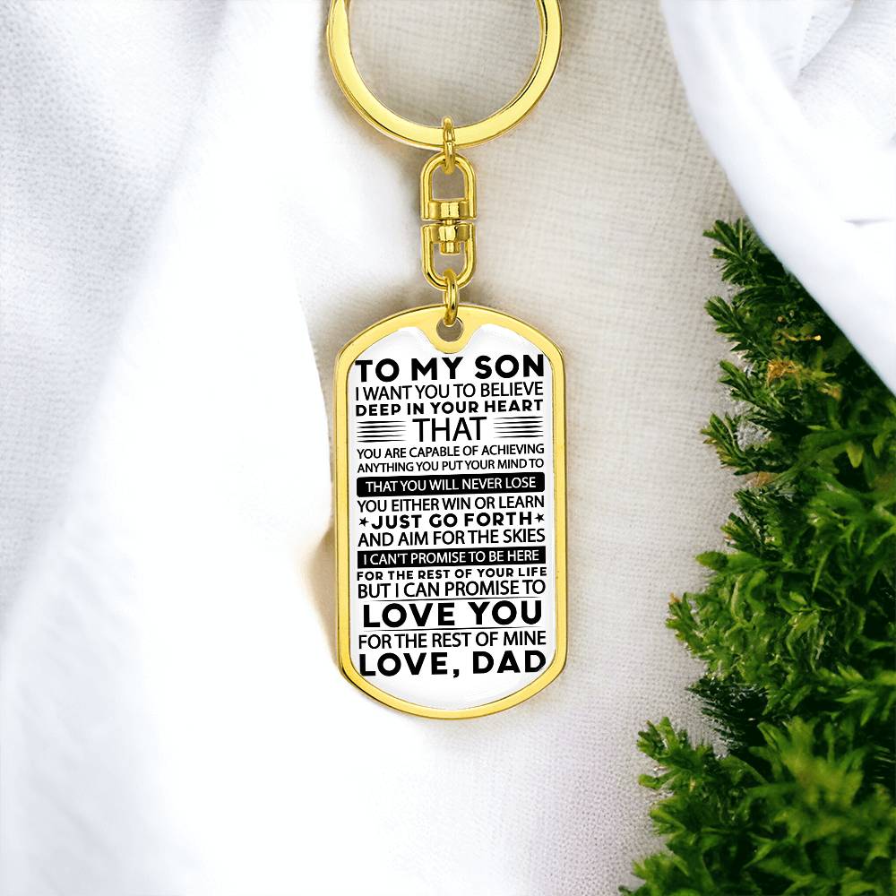TO MY SON I WANT DAD_ Personalized Dog Tag Keychain w Heartfelt Message