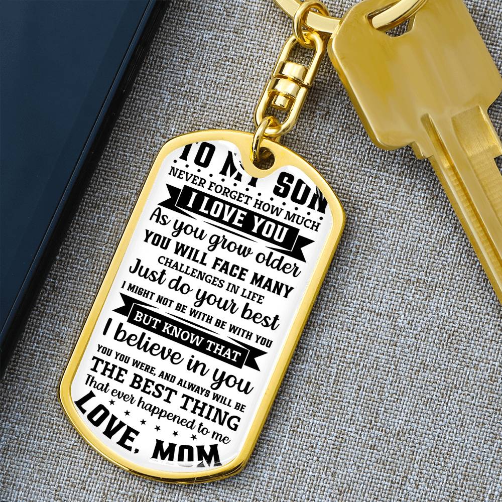 TO MY SON HOW MUM_ Personalized Dog Tag Keychain w Heartfelt Message