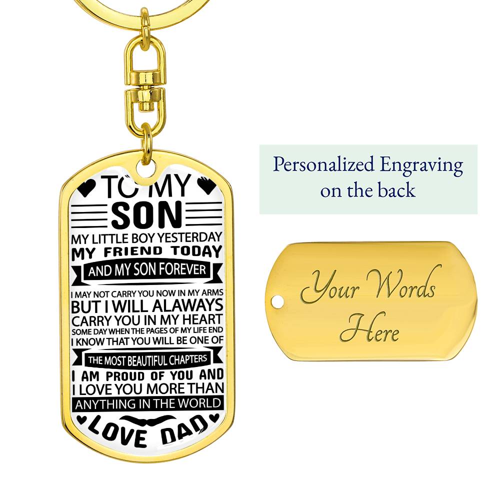 TO MY SON MY LITTLE_ Personalized Dog Tag Keychain w Heartfelt Message