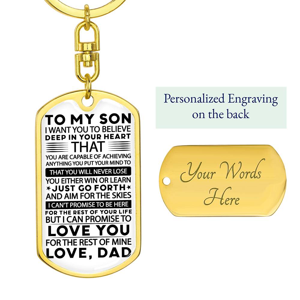TO MY SON I WANT DAD_ Personalized Dog Tag Keychain w Heartfelt Message