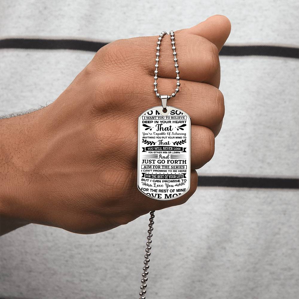 TO MY SON capable Personalized Military Dog Tag Necklace w Heartfelt Message