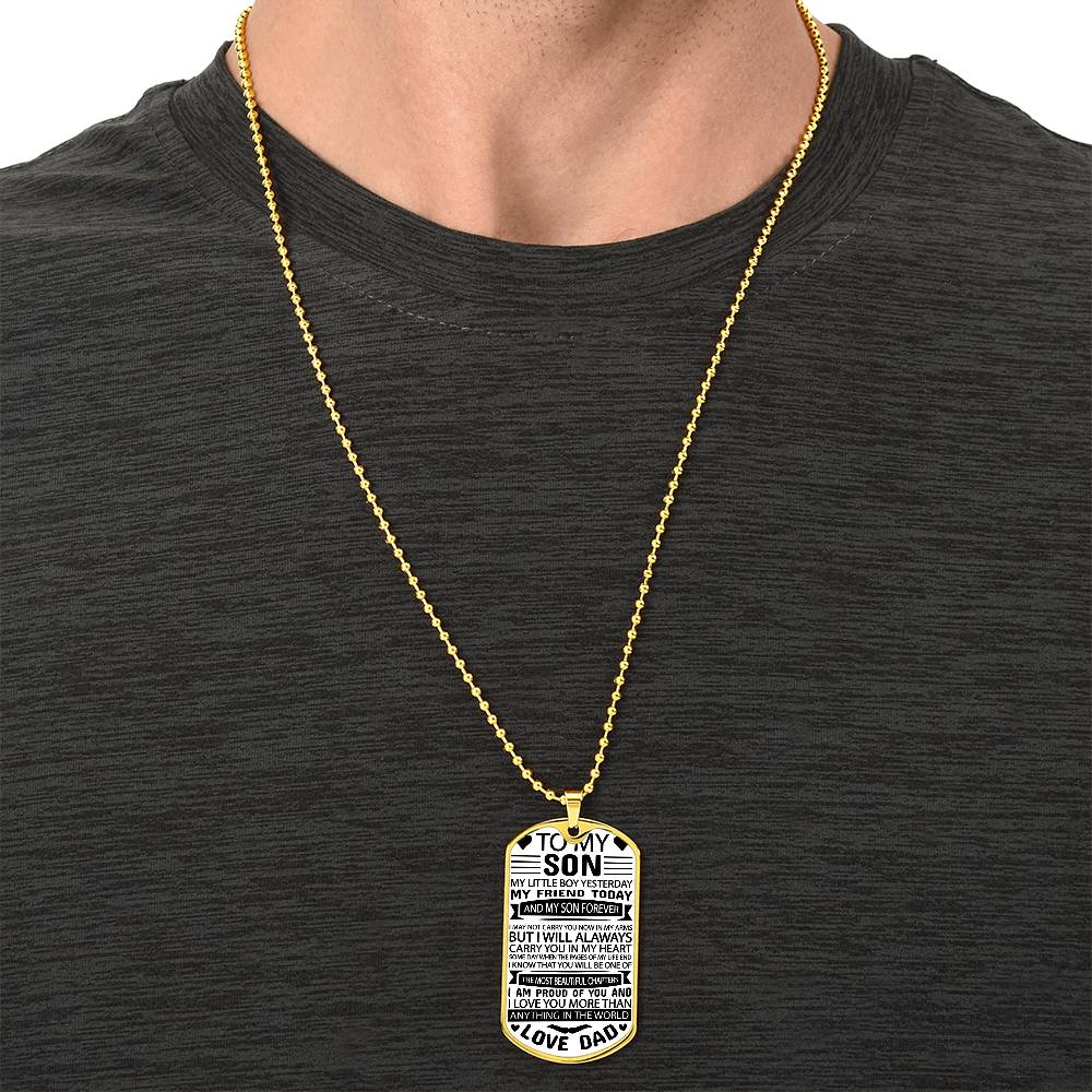 TO MY SON MY LITTLE_ Personalized Military Dog Tag Necklace w Heartfelt Message