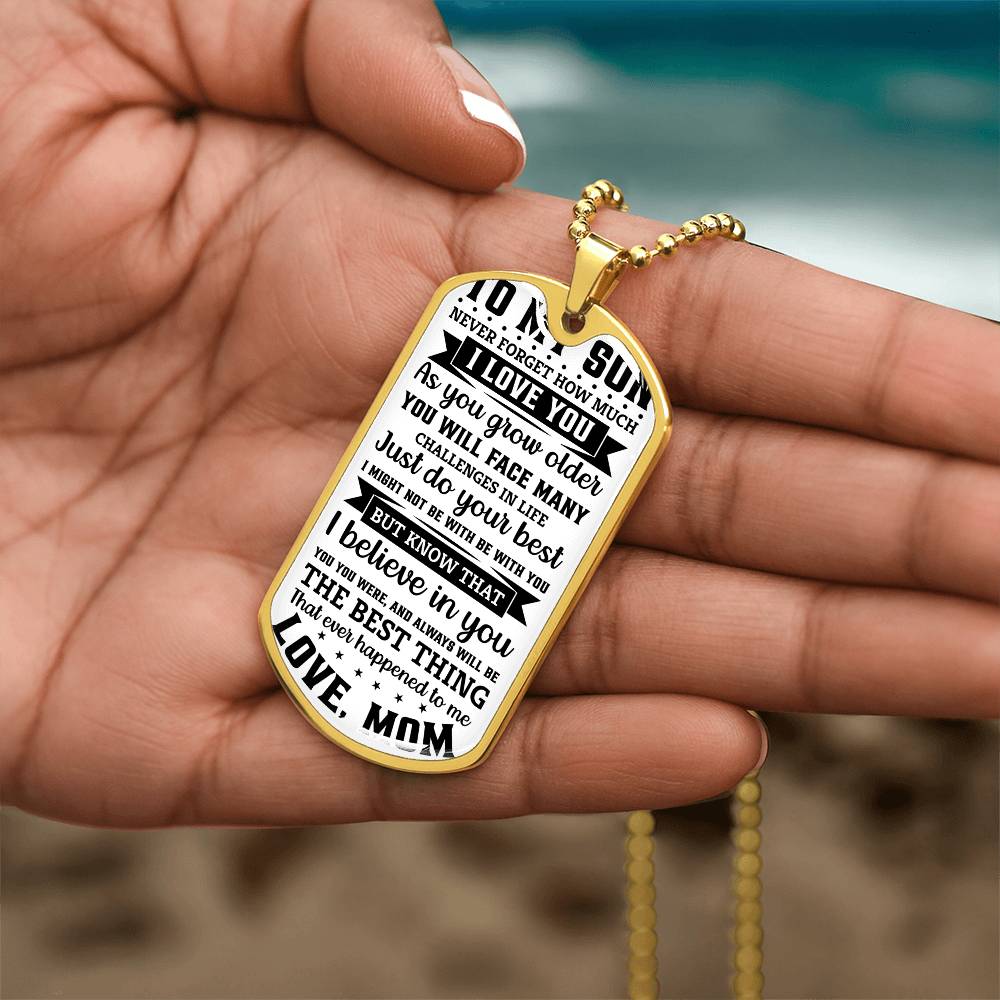 TO MY SON HOW MUM_ Personalized Military Dog Tag Necklace w Heartfelt Message