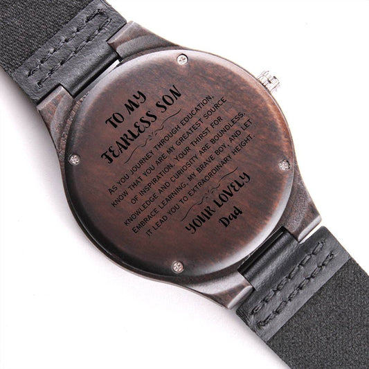 To My Fearless Son, Knowledge and Curiosity, Gift from Dad, Engraved Wooden Watch, Back to School Gift, Best Wishes Gift
