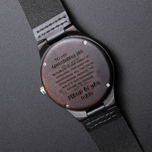 To My ADVENTUROUS Son, Gift from Mom, Engraved Wooden Watch, Back to School Gift, Best Wishes Gift