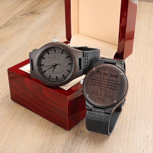 To My Son, knowledge and kindness, Gift from Dad, Engraved Wooden Watch, Back to School Gift, Best Wishes Gift