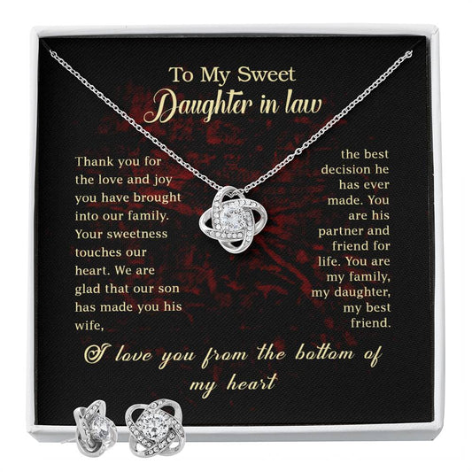 To My Daughter In Law Touches our Personalized Gift Earring and necklace Set w Heartfelt Message