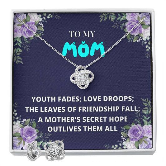 TO MY MOM YOUTH FADES__ Personalized Gift Earring and necklace Set w Heartfelt Message
