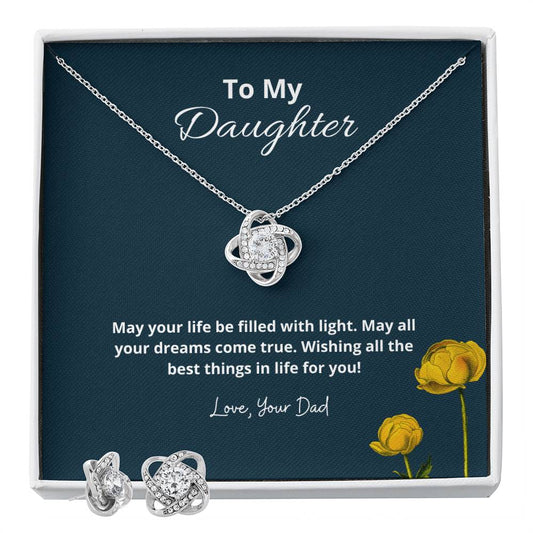 To My Daughter May your life_ Personalized Gift Earring and necklace Set w Heartfelt Message