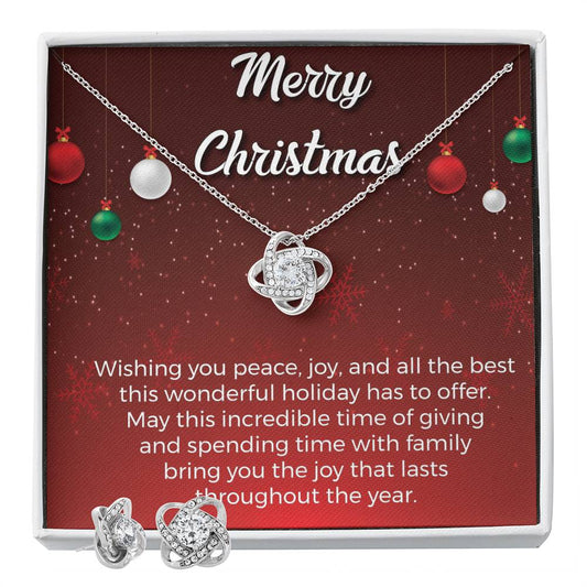 Merry Christmas Wishing you peace,_ Personalized Gift Earring and necklace Set w Heartfelt Message