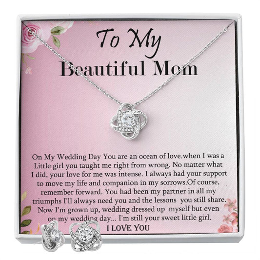 To My Beautiful Mom On My_ Personalized Gift Earring and necklace Set w Heartfelt Message