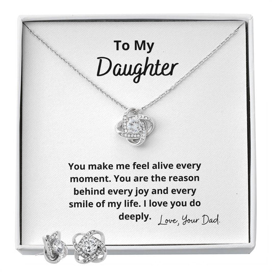 To My Daughter feel alive Personalized Gift Earring and necklace Set w Heartfelt Message