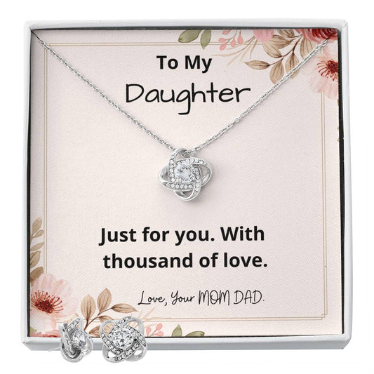 To My Daughter Just for you Personalized Gift Earring and necklace Set w Heartfelt Message