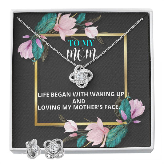 TO MY mom LIFE BEGAN WITH_ Personalized Gift Earring and necklace Set w Heartfelt Message