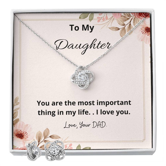 To My Daughter most important Personalized Gift Earring and necklace Set w Heartfelt Message