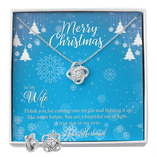 Merry Christmas To My Wife Personalized Gift Earring and necklace Set w Heartfelt Message