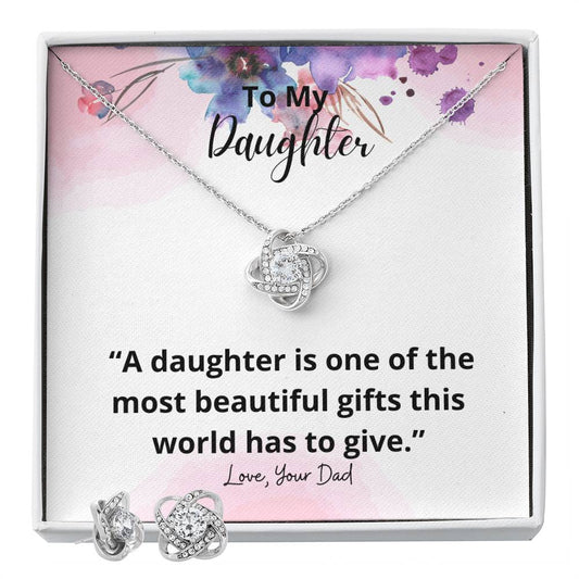To My Daughter most beautiful gift Personalized Gift Earring and necklace Set w Heartfelt Message