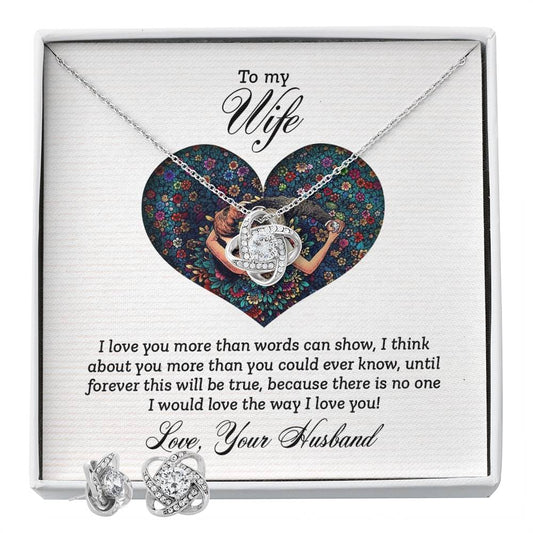 To my wife-I love you more than Personalized Gift Earring and necklace Set w Heartfelt Message