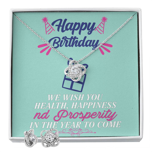 Happy Birthday WE WISH YOU HEALTH Personalized Gift Earring and necklace Set w Heartfelt Message