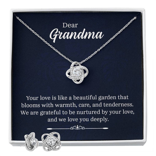 To my grandma love is like a Personalized Gift Earring and necklace Set w Heartfelt Message