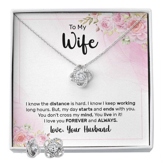 To My Wife distance is hard Personalized Gift Earring and necklace Set w Heartfelt Message