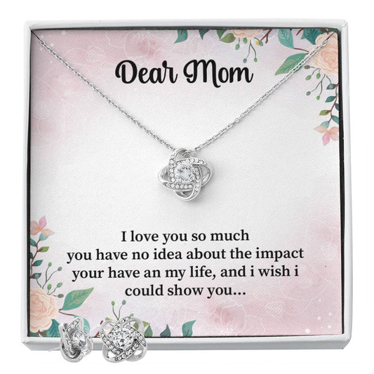 Dear Mom I love you so_ Personalized Gift Earring and necklace Set w Heartfelt Message