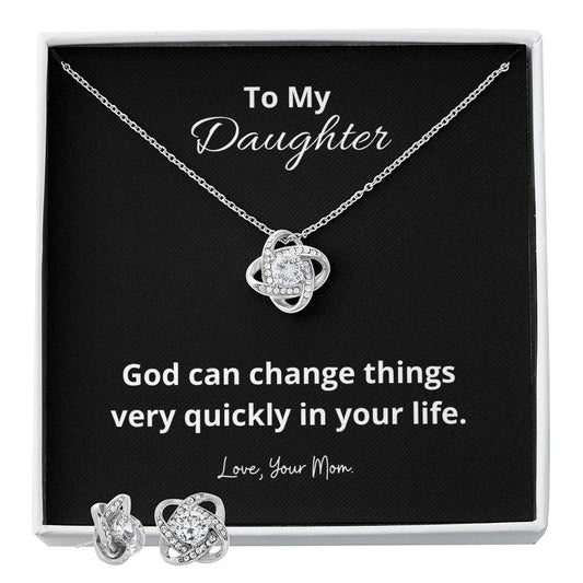 To My Daughter God can change_ Personalized Gift Earring and necklace Set w Heartfelt Message
