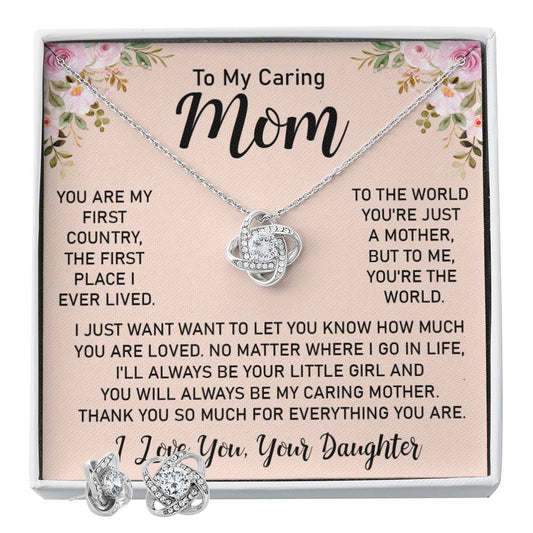 To my Mom MY FIRST COUNTRY Personalized Gift Earring and necklace Set w Heartfelt Message