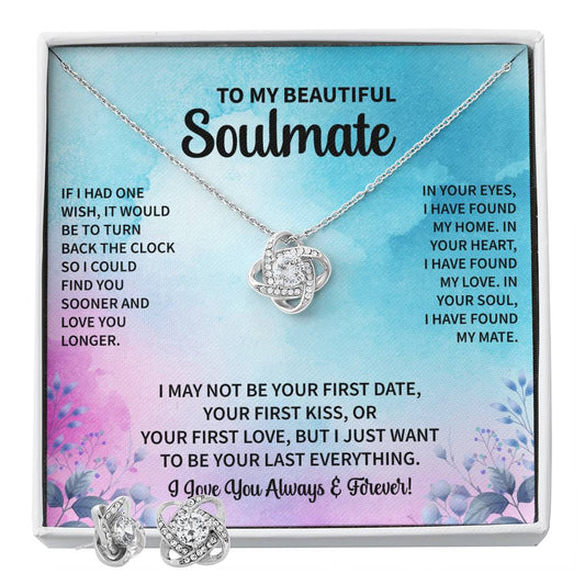 To my Soulmate IF I HAD ONE WISH Personalized Gift Earring and necklace Set w Heartfelt Message