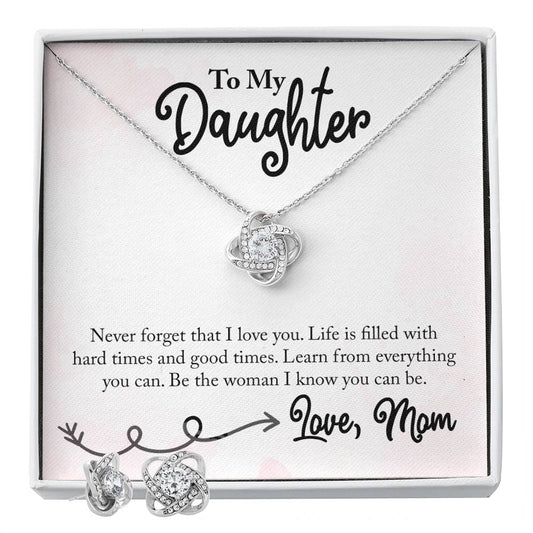 To My Daughter Nver forget I love U Personalized Gift Earring and necklace Set w Heartfelt Message