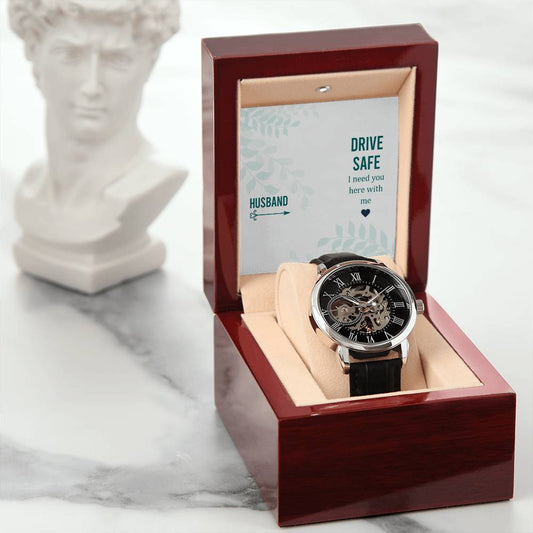 To My Husband-Drive Safe Personalized Gift Men Watch w Heartfelt Message