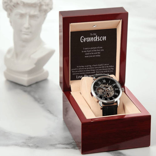 To My Grandson I carry a_ Personalized Gift Men Watch w Heartfelt Message