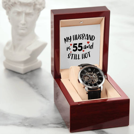 MY HUSBAND is 55 and STILL_ Personalized Gift Men Watch w Heartfelt Message