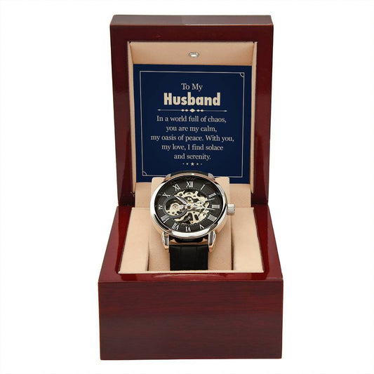 To my husband - In a world full of chaos Personalized Gift Men Watch w Heartfelt Message