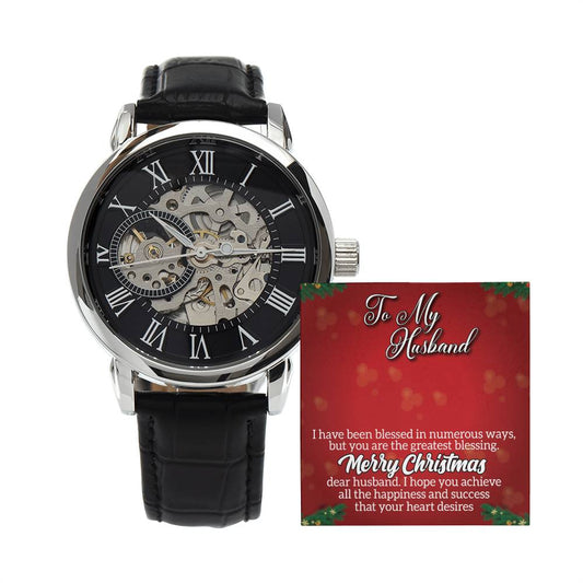 To My Husband merry Christmas with Personalized Gift Men Watch w Heartfelt Message