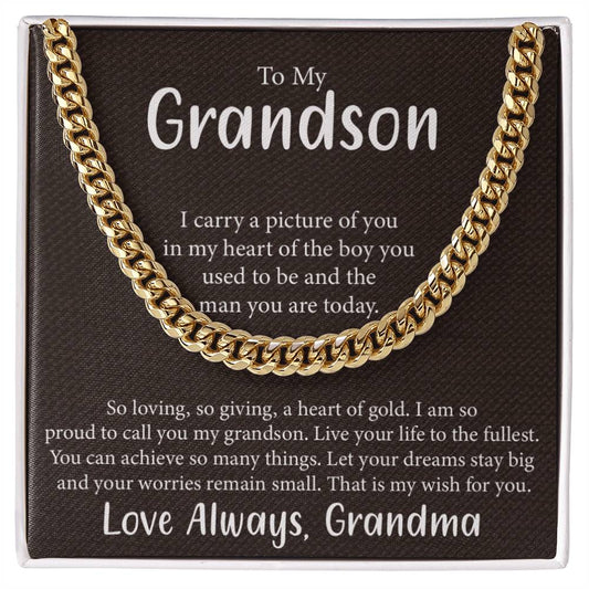 To My Grandson I carry a_ Personalized Gift Cuban Link Chain Heartfelt Message