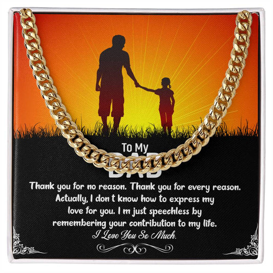 Thank To My DAD you for_ Personalized Gift Cuban Link Chain w Heartfelt Message