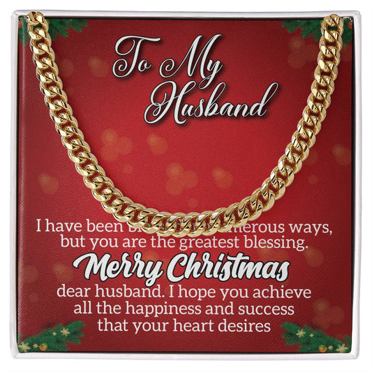 To My Husband merry Christmas with Personalized Gift Cuban Link Chain Heartfelt Message