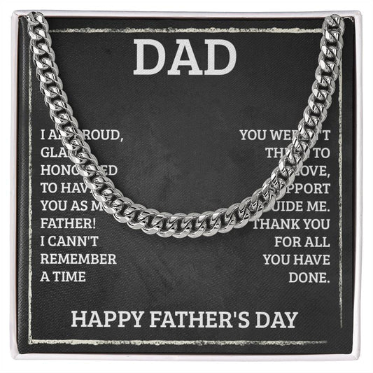 To My Dad- I'm proud Personalized Gift Cuban Link Chain w Heartfelt Message