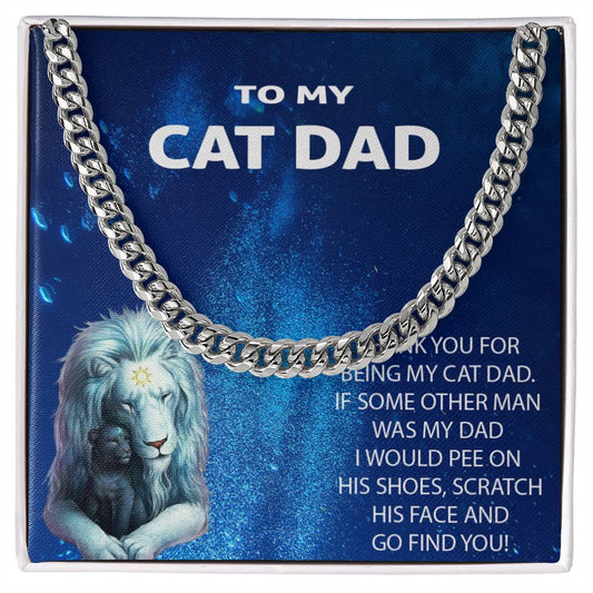 TO MY CAT DAD THANK YOU_ Personalized Gift Cuban Link Chain Heartfelt Message