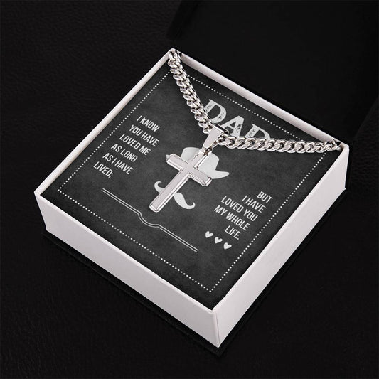 To My Dad my Hero Personalized Gift Cuban Link Chain Cross w Heartfelt Message