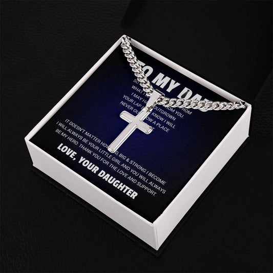 TO MY DAD SO MUCH OF_ Personalized Gift Cuban Link Chain Cross w Heartfelt Message