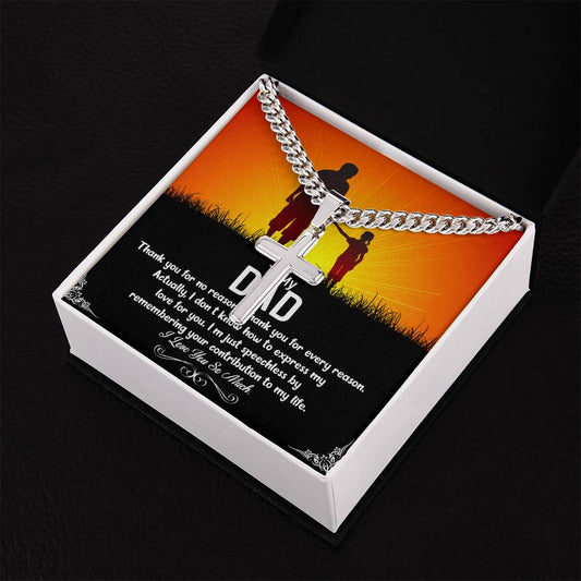 Thank To My DAD you for_ Personalized Gift Cuban Link Chain Cross w Heartfelt Message