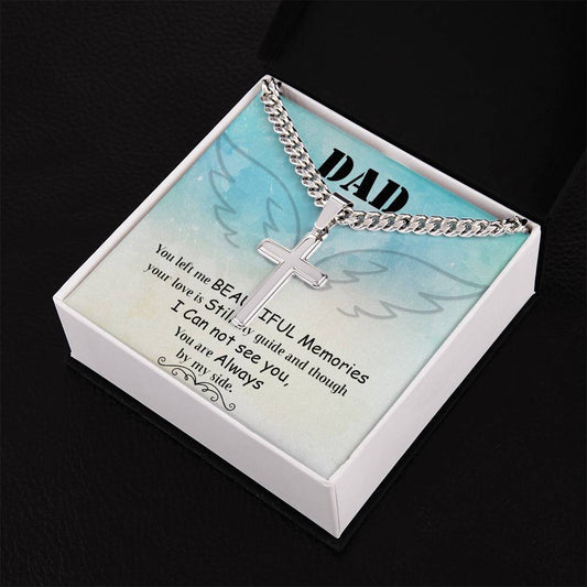 To My Dad you left me Personalized Gift Cuban Link Chain Cross w Heartfelt Message