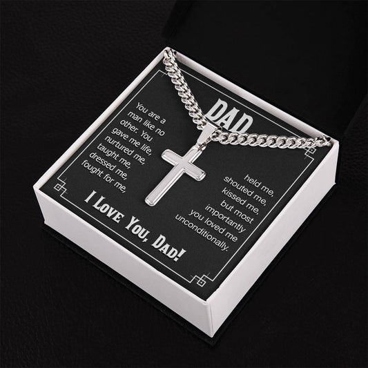 To My Dad you are a man Personalized Gift Cuban Link Chain Cross w Heartfelt Message