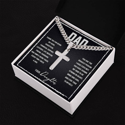 To My Dad I love you so much Personalized Gift Cuban Link Chain Cross w Heartfelt Message