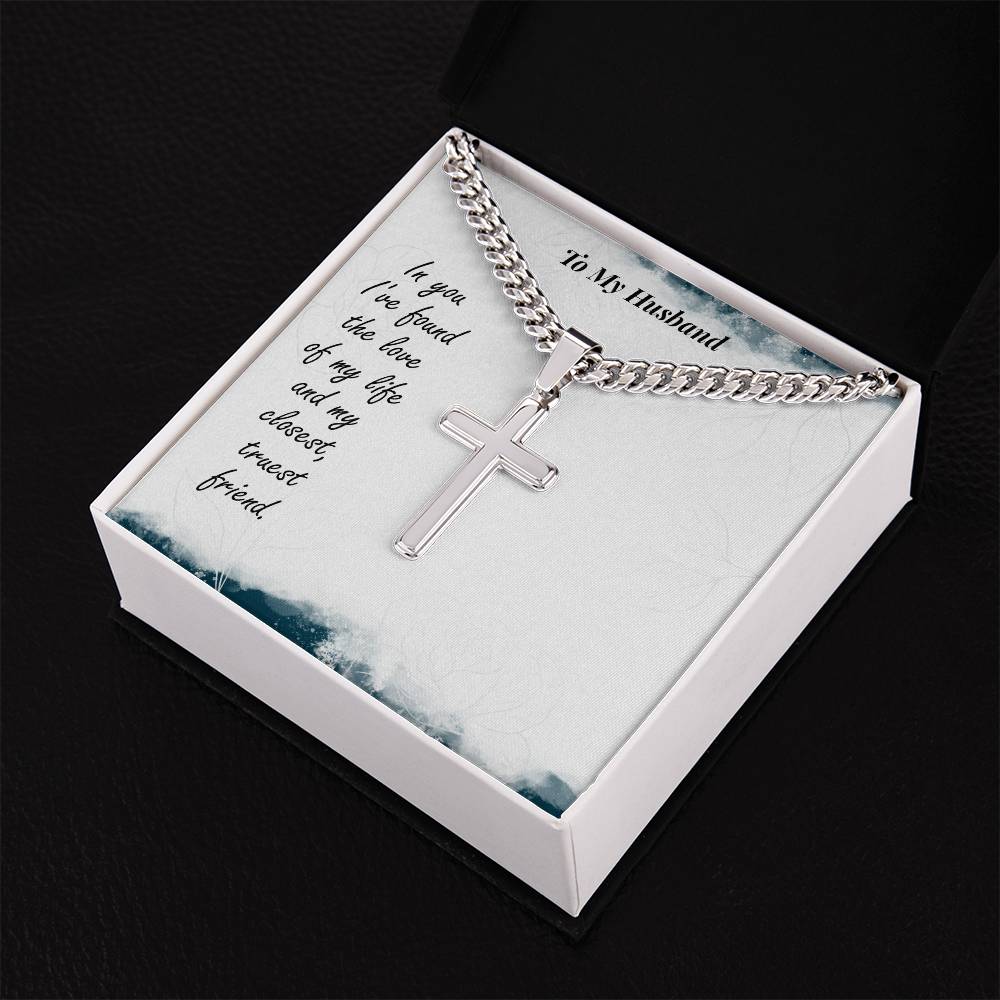 To My Husband-In you I_ve Personalized Gift Cuban Link Chain Cross w Heartfelt Message