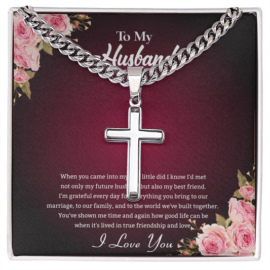 To My Husband When you came_ Personalized Gift Cuban Link Chain Cross w Heartfelt Message
