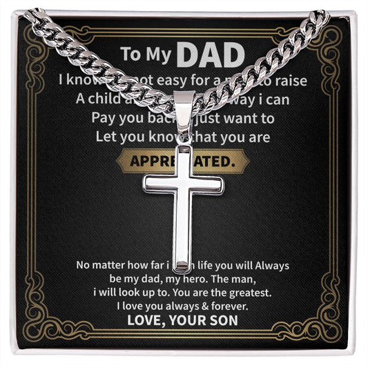 To My DAD I know it_s_ Personalized Gift Cuban Link Chain Cross w Heartfelt Message